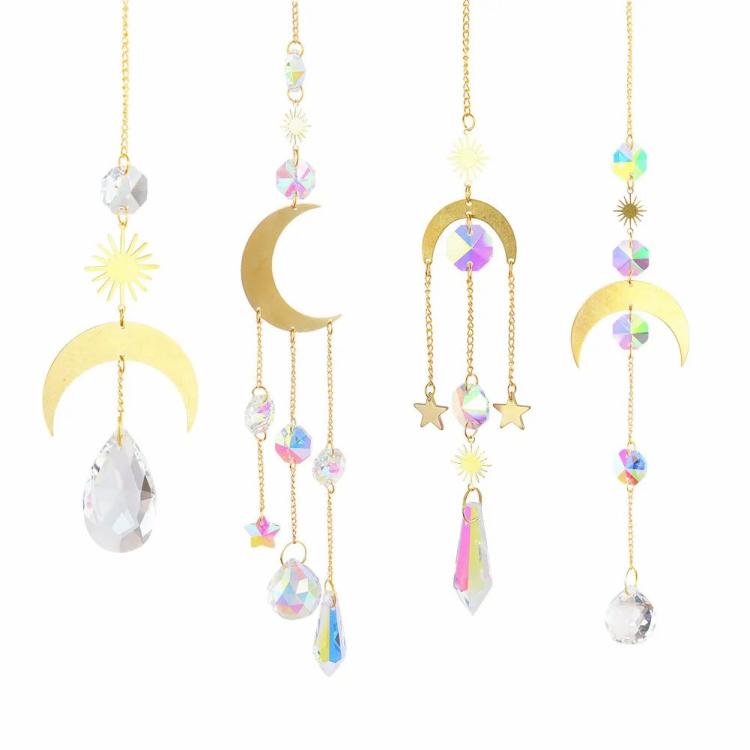 1/4pcs Hanging Crystal Light Catcher Metal Moon Sun Garden Wall Wind Chime  |  Crystal Suncatcher