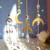 1/4pcs Hanging Crystal Light Catcher Metal Moon Sun Garden Wall Wind Chime  |  Crystal Suncatcher