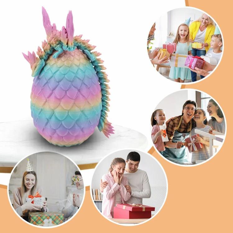 3D Printed Dragon with Egg Anxiety Relief Toy Articulated Dragon (Rainbow Color)  |  3D Dragon Egg