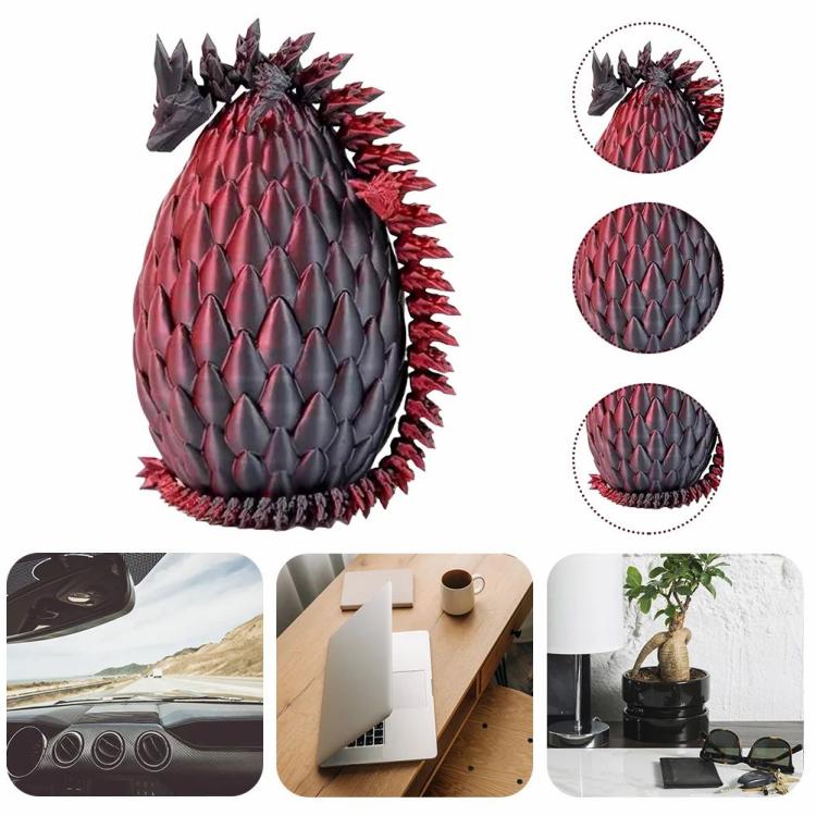 3D Printed Dragon with Egg Articulated Dragon Anxiety Stress Relief (Black Red)  |  3D Dragon Egg