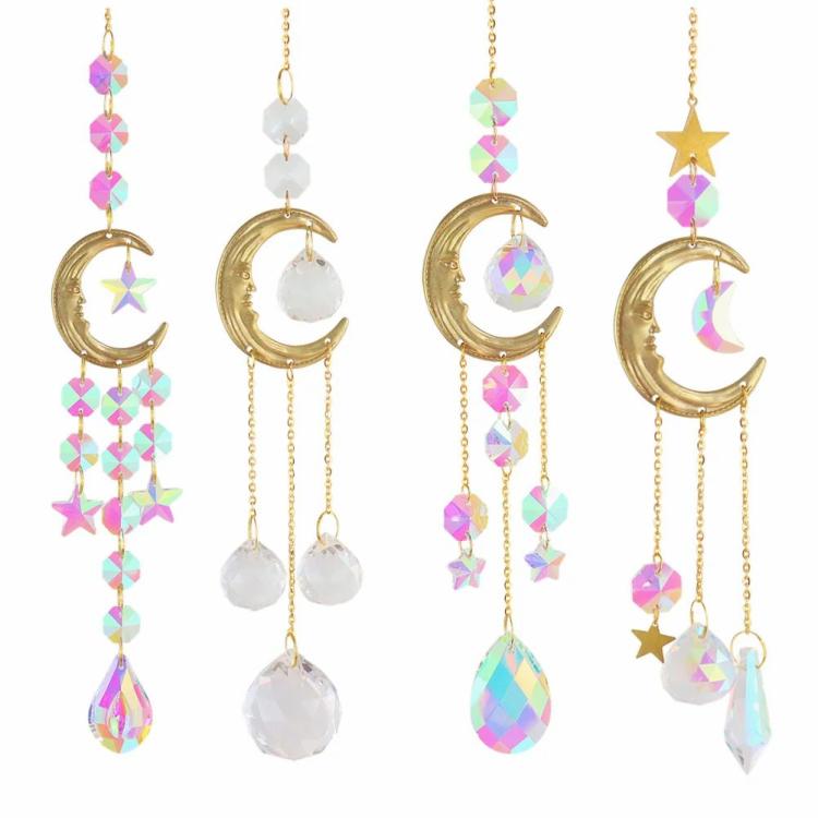 Crystal Wind Chime Moon Prism Pendant Hanging Pendant Ornament for Windows Party  |  Crystal Suncatcher