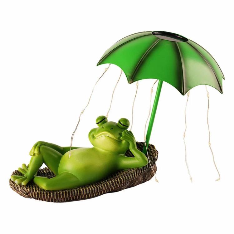 Frogs Umbrella LED Sculptures Light Resin Solar Frog Statue Outdoor Light  |  Resin Ornaments