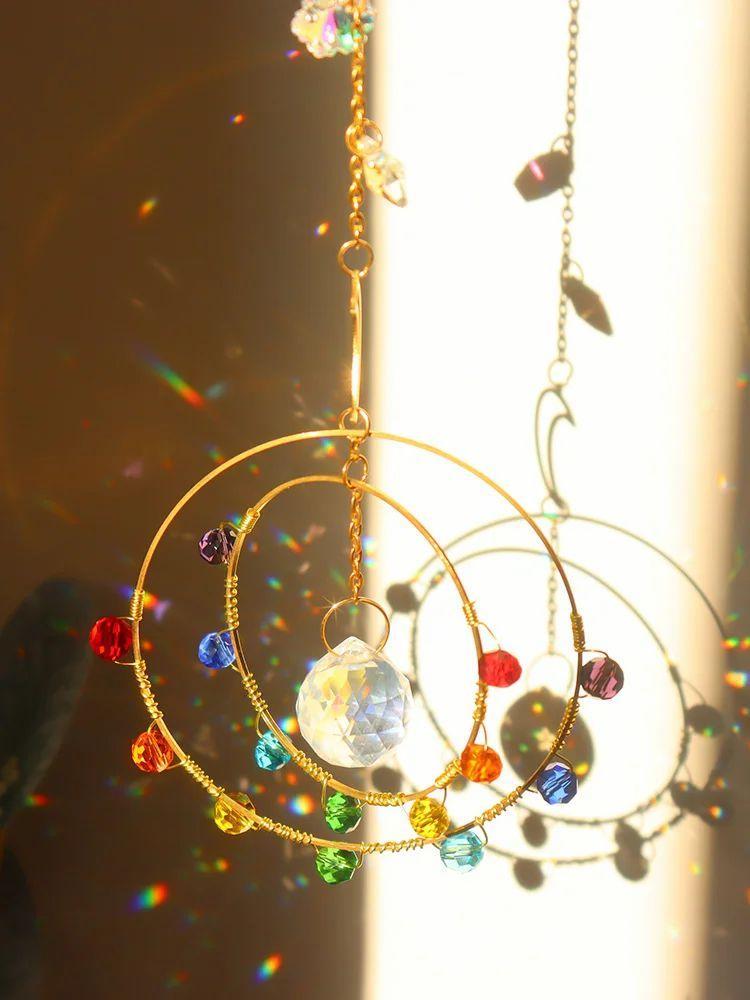 Metal Rainbow Collection Hanging Star Moon Crystal Prisms Wind Decor  |  Crystal Suncatcher