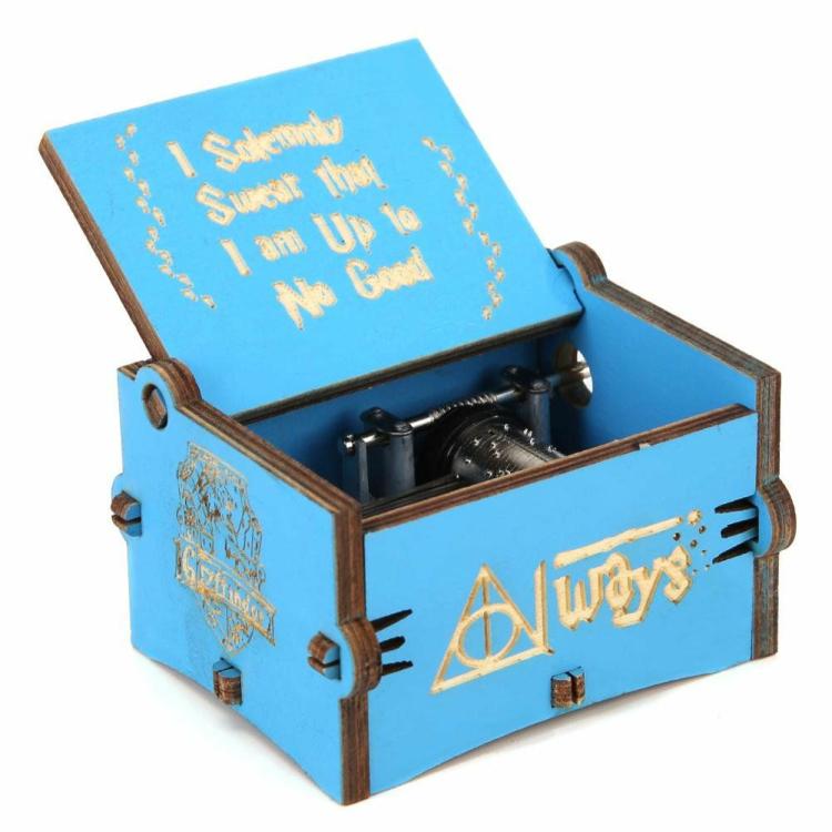 Retro Wooden Blue Hand Cranked Music Box Kid Child Birthday Gift Home Decor  |  Music Box