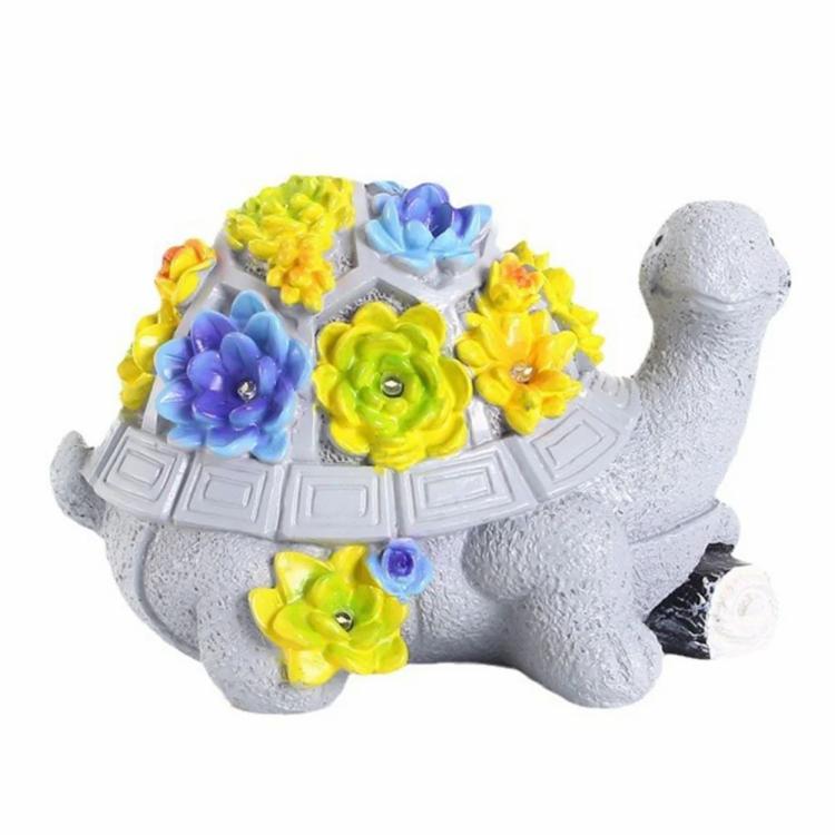 Solar Turtle Flower Light Decorative Tortoise Statue Waterproof for Garden Decor  |  Resin Ornaments