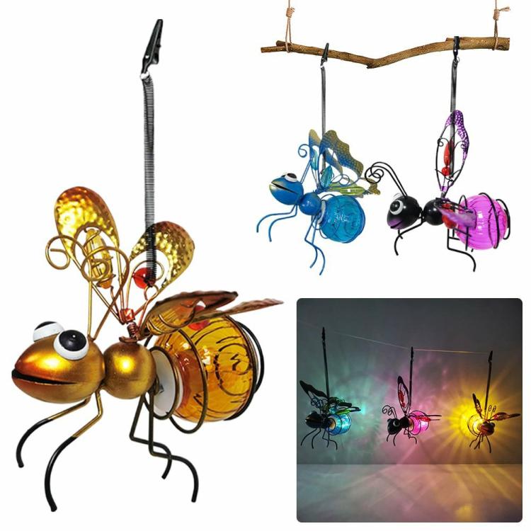 Solar Iron Insect Statue with LED Fairy Light Hanging Bee Light Garden Decor  |  Resin Ornaments