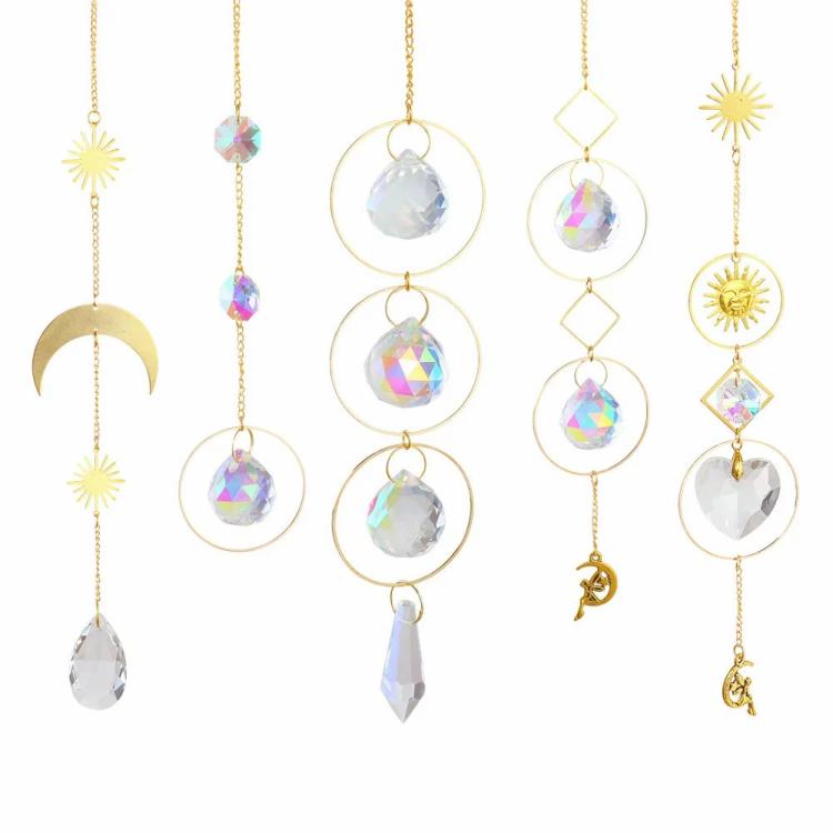 1/5pcs Hanging Moon Sun Heart Ball Light Catcher Crystal Outdoor Wind Chime  |  Crystal Suncatcher