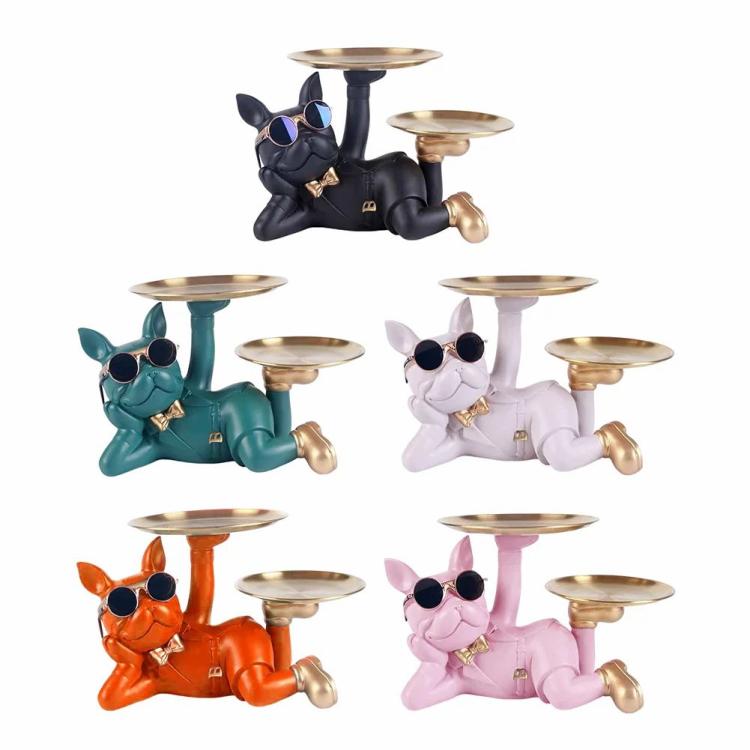 Bulldog Storage Decor Candy Sundries Resin Animal Sculpture for Home Living Room  |  Resin Ornaments