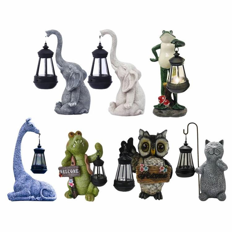 Solar Animal Statue Light Cat Sculpture Light Resin Cute for Outside Yard Garden  |  Resin Ornaments